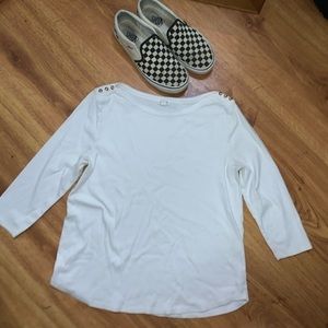 Westport Brand Women's Size Large White Top with Boat Neck and 3/4 Length Sleeve